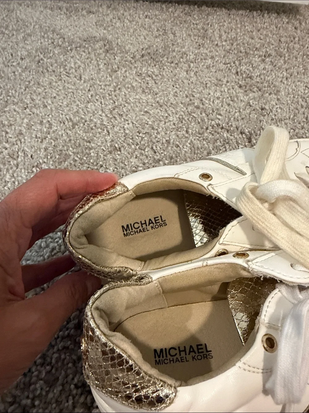 Michael Kors White/Gold Low-Top Leather Sneakers